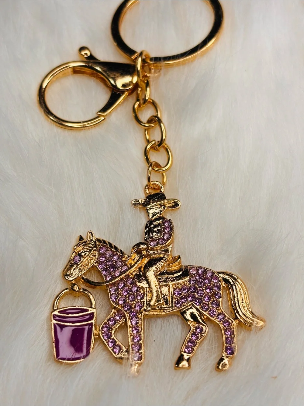 Purple Rhinestone Cowboy Horse Western Keychain Bag Charm